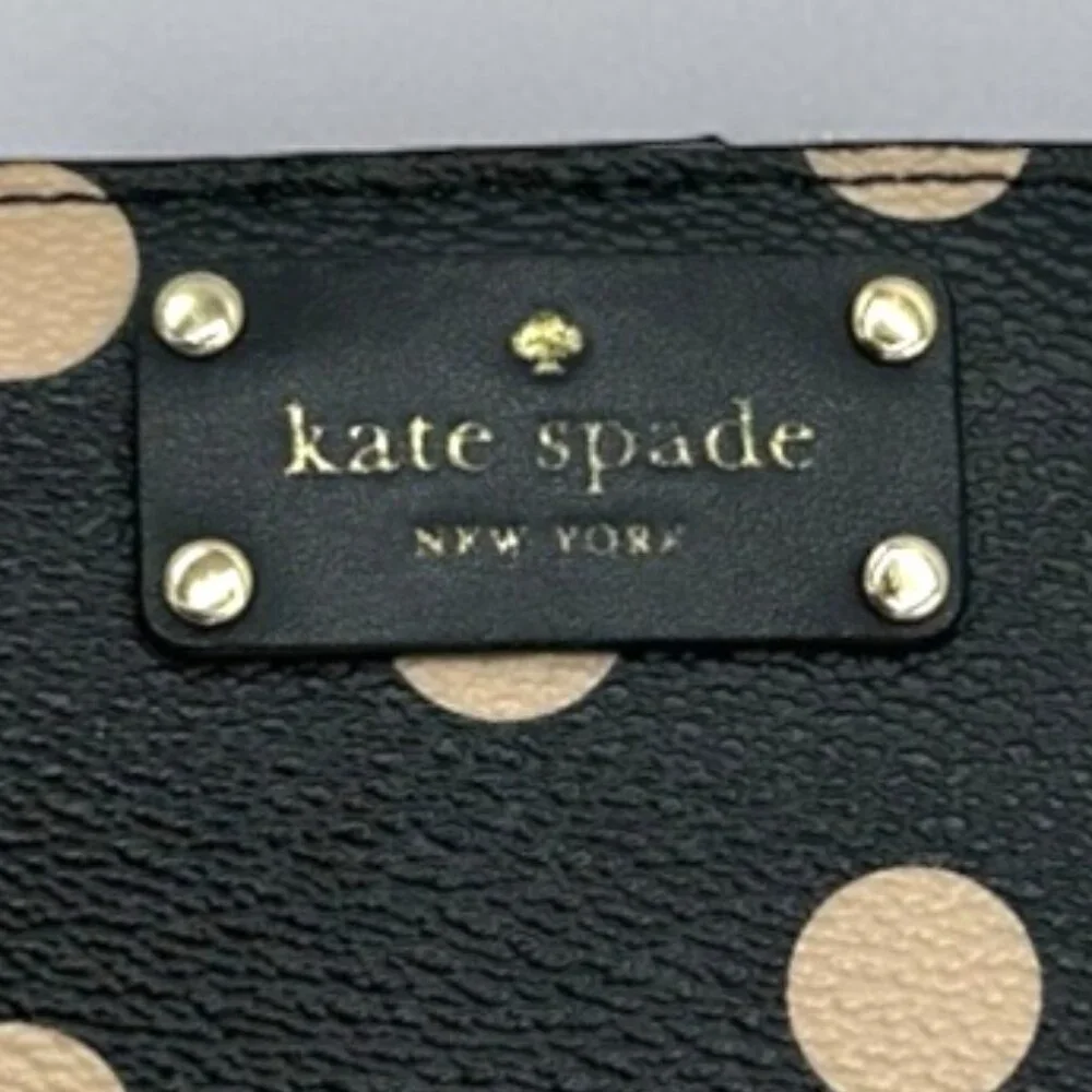 💰SALE💰 Kate Spade Leather Polka Dot Slim Snap Bifold Wallet Black/Light Beige - Picture 14 of 14
